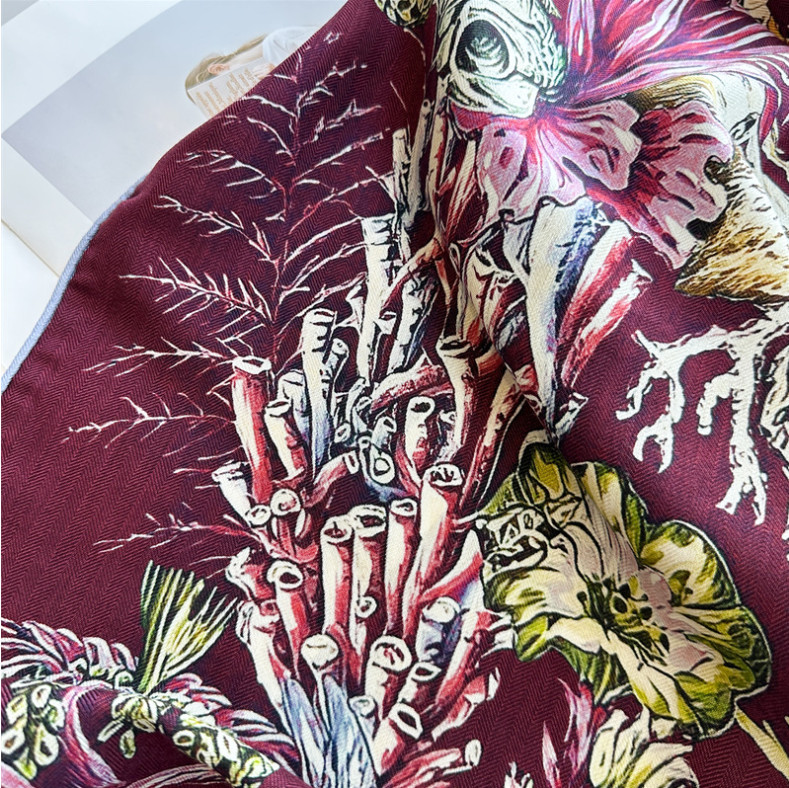 70% cashmere 30% silk Underwater Worldr double sided print square Wrap shawl 53″