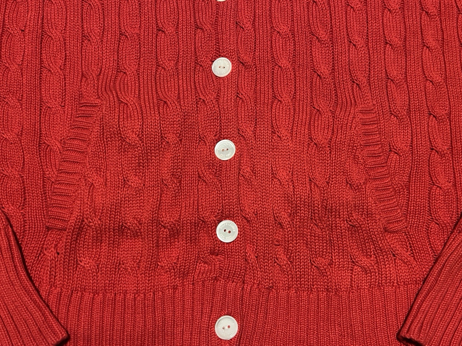 Lauren Ralph Lauren Red Cable Knit Mock Neck Cardigan Sweater XL Preppy Cottage