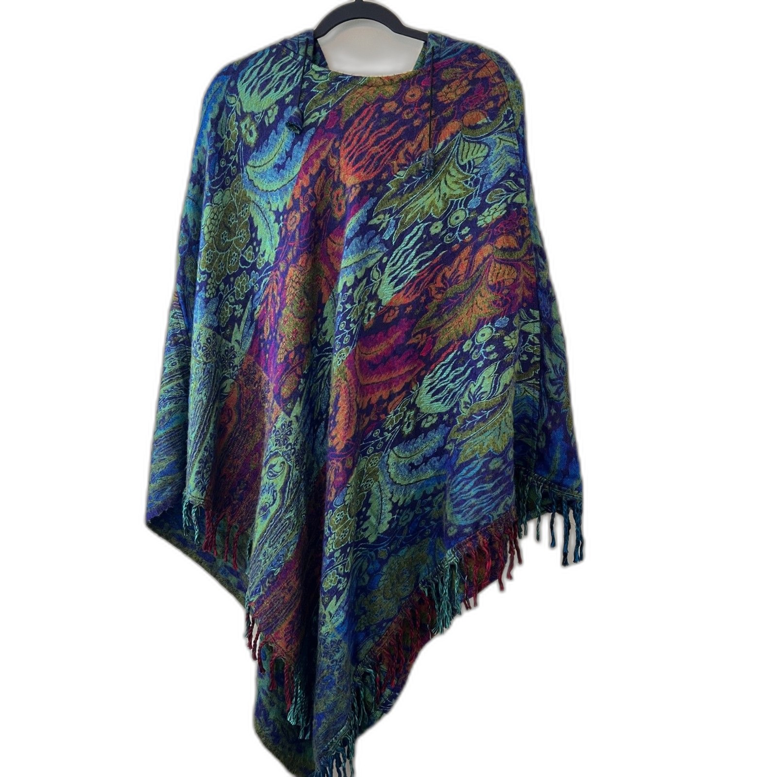 Beautiful and Warm Multicolor Hooded Poncho OS