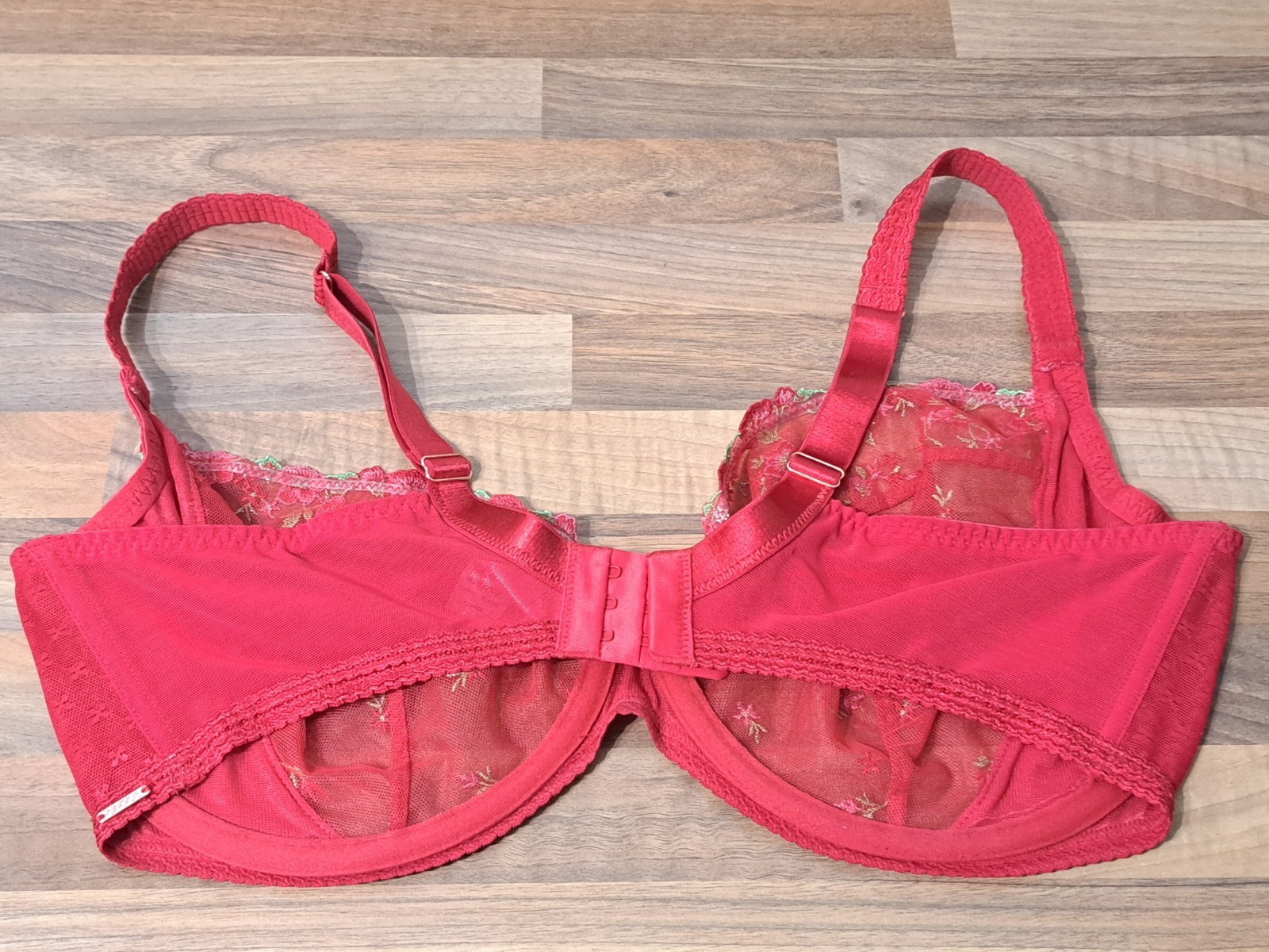 Womens Underwired Deep Red Embroidered Bra 38G