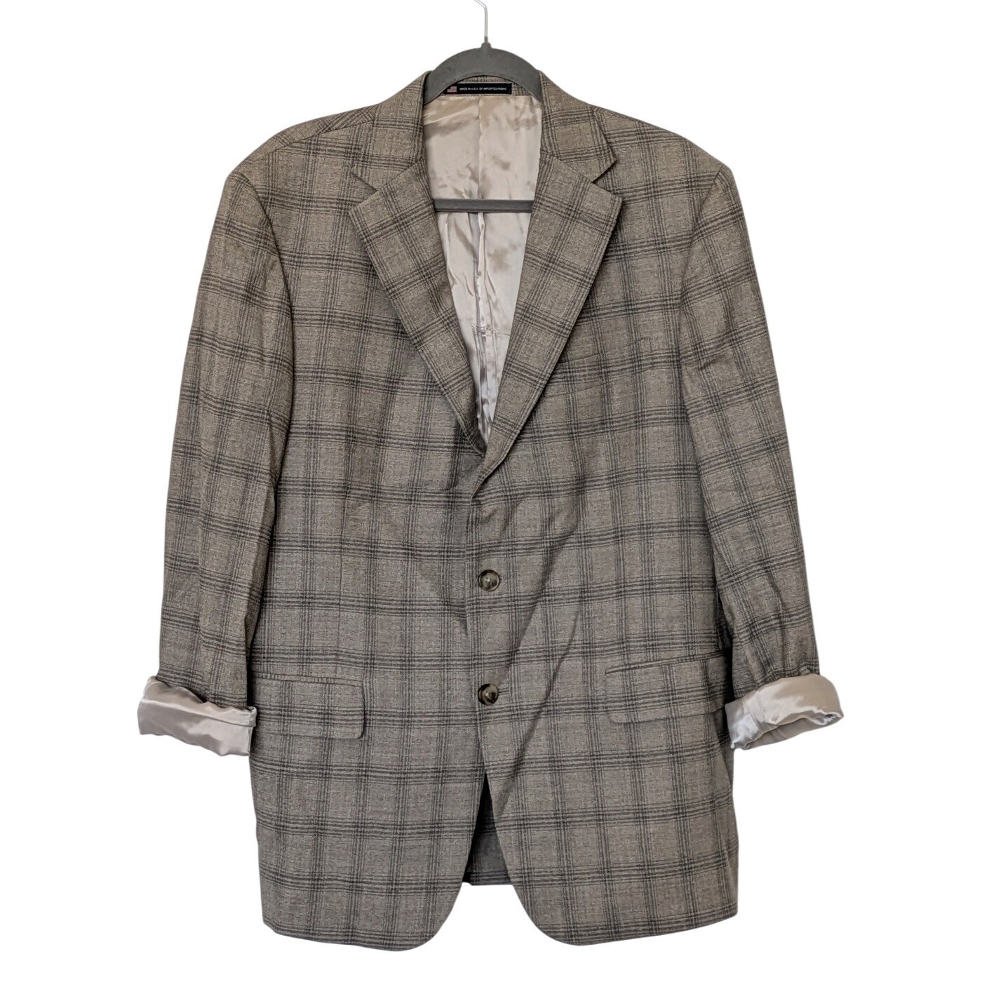 Hart Schaffner Marx Plaid Blazer Mens 42S Tan Glen Check Sport Coat USA Made