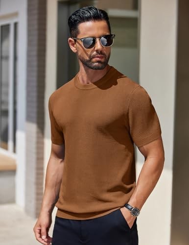 Coofandy T Shirt Casual Solid Mens Knit TShirts Short Sleeve Crewneck Textured