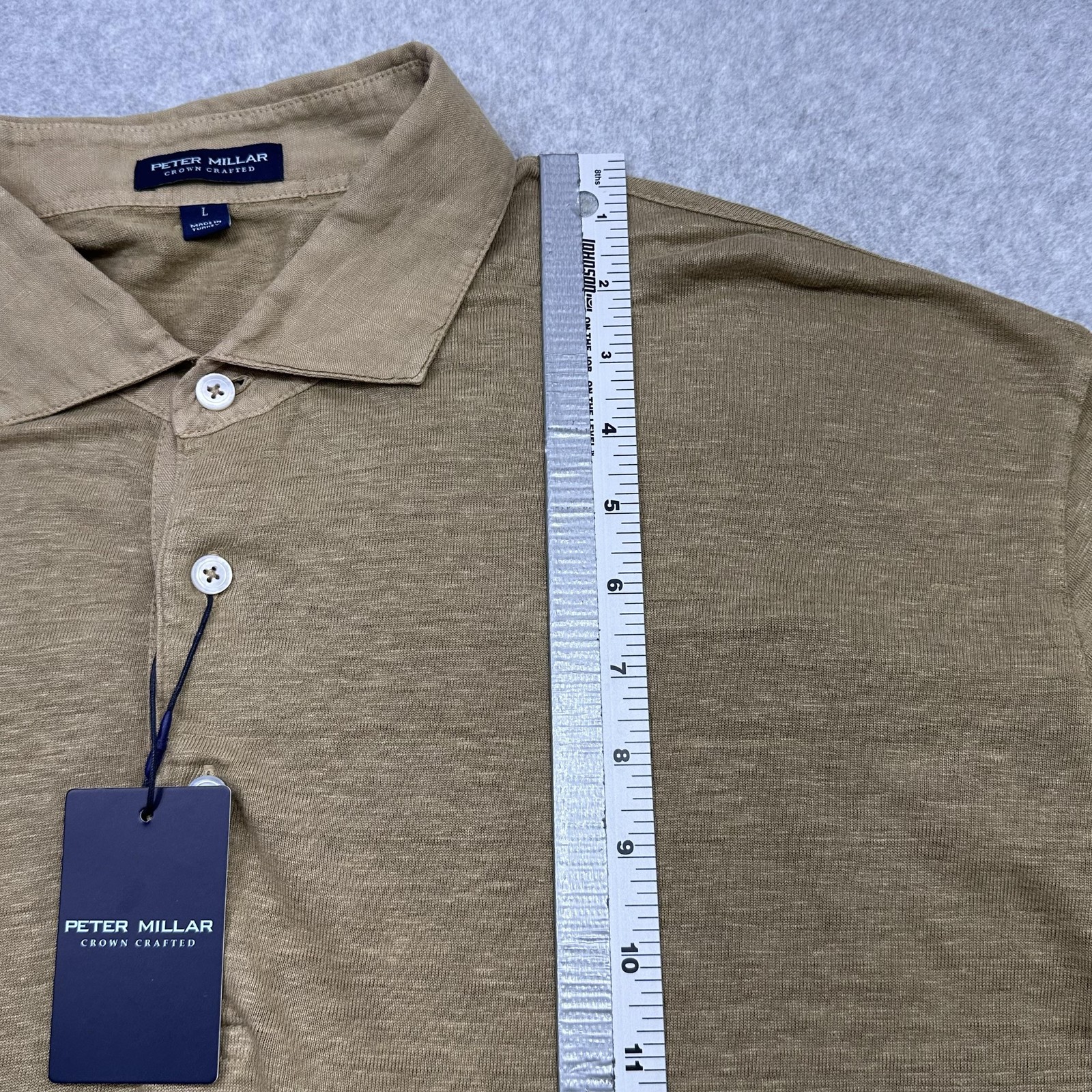 Peter Millar Greystone Polo Shirt Mens Large Beige Linen Crown Crafted Summer