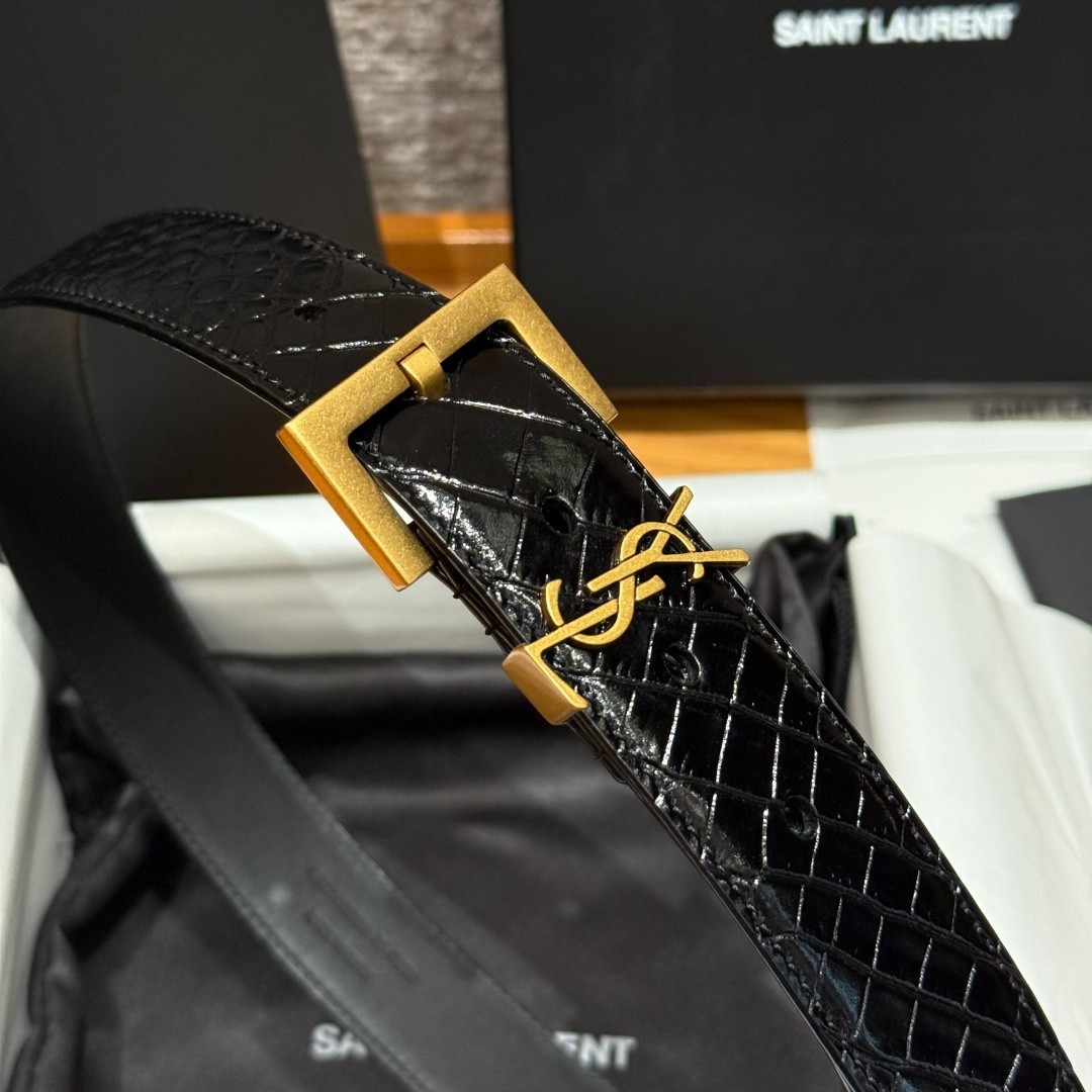 Authentic Yves Saint Laurent Belt YSL Black Gold Buckle Width:3.0cm/1.18inchs