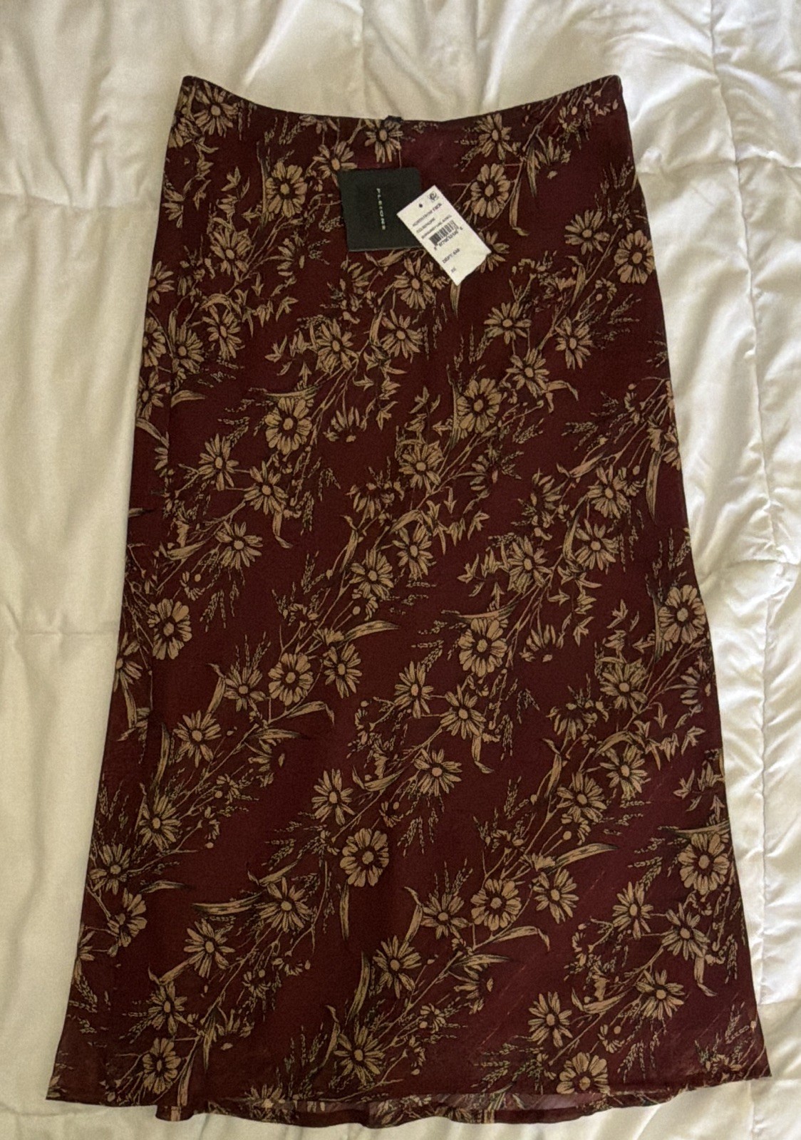 Pleione Women’s Burgundy Beige Floral Midi A-Line Skirt, Regular XS