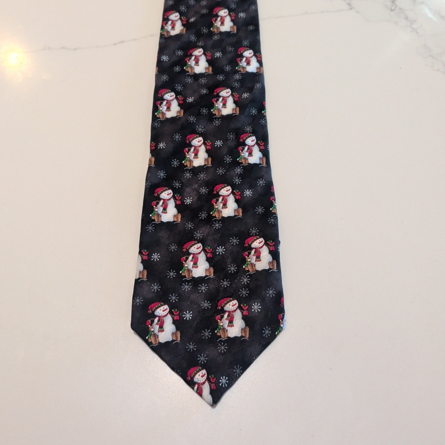 Holiday Traditions Snowman Christmas Black Men’s Tie Silk Classic 57-60″