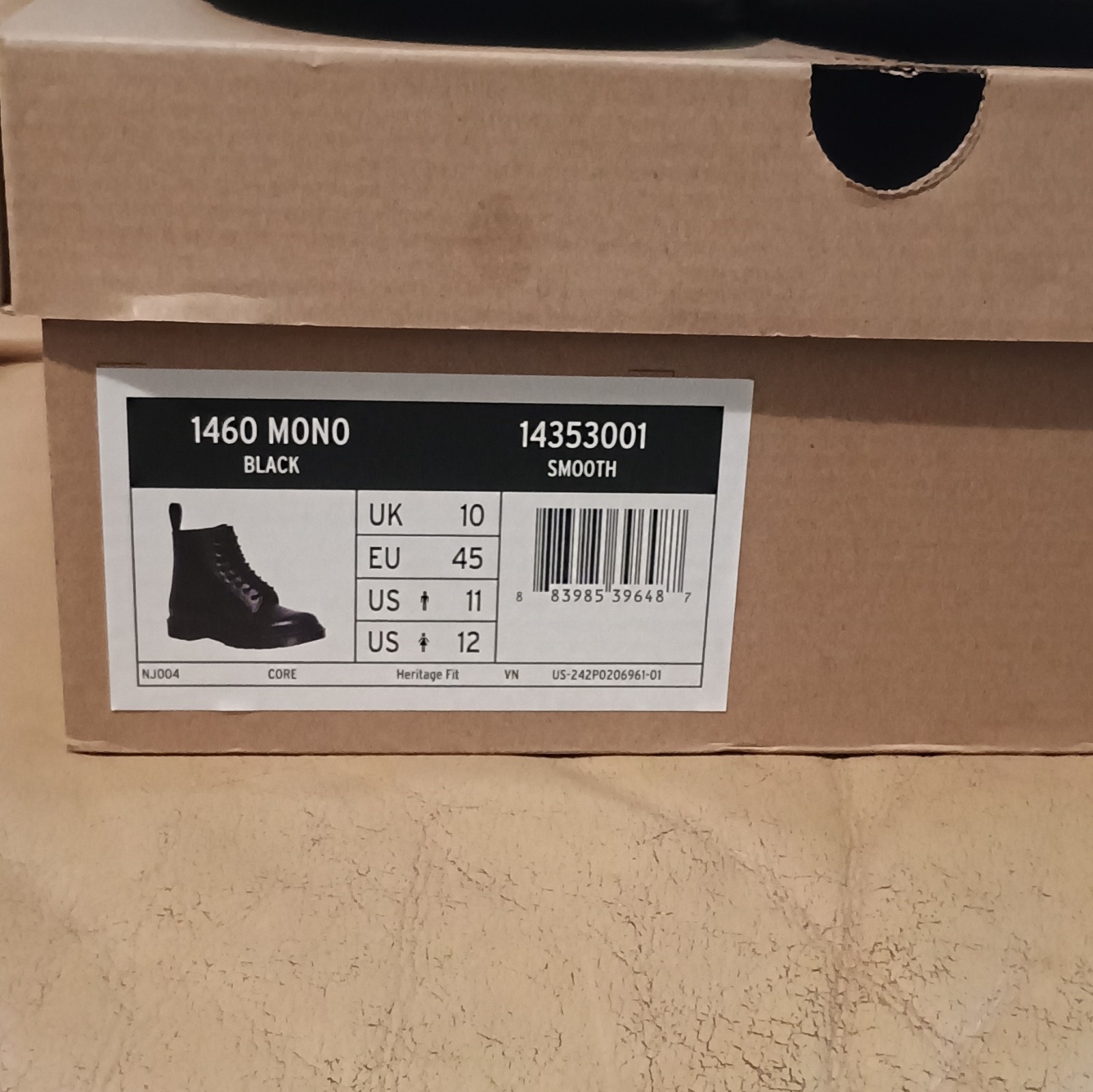Dr. Martens Men’s Black 1460 MONO Smooth Leather Lace Up Boots US 11