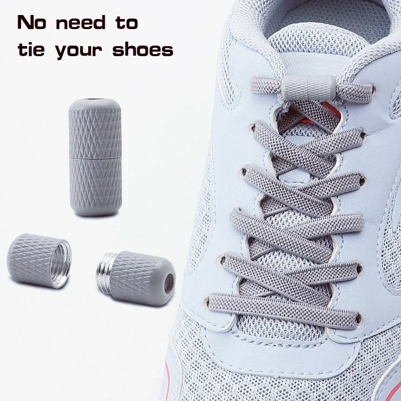 1/2 Pair Flat Elastic Shoe Laces Kids Adult Quick Shoelace Metal Capsule Buckle