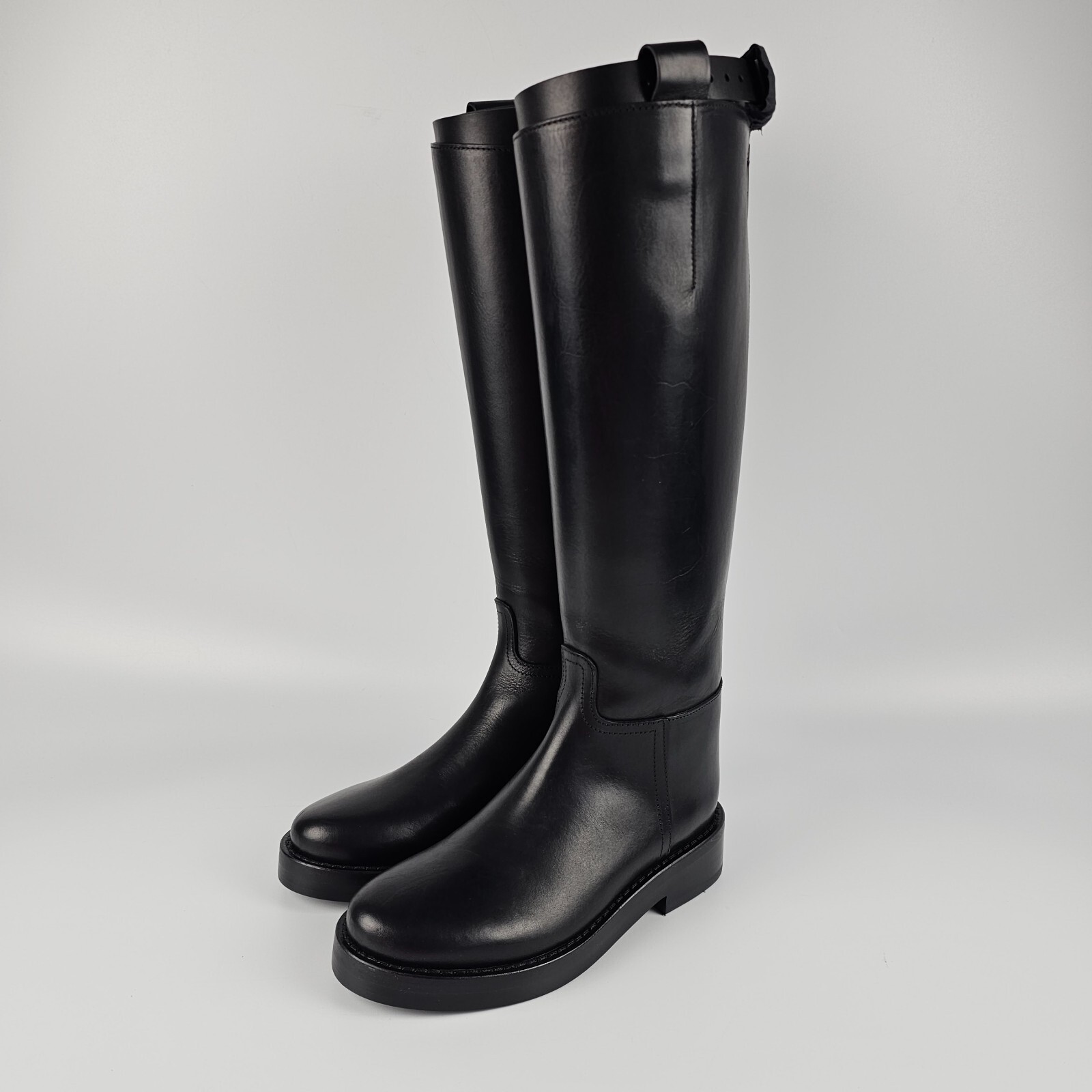 Ann Demeulemeester Stan Black Leather Tall 40mm Boots New And Authentic