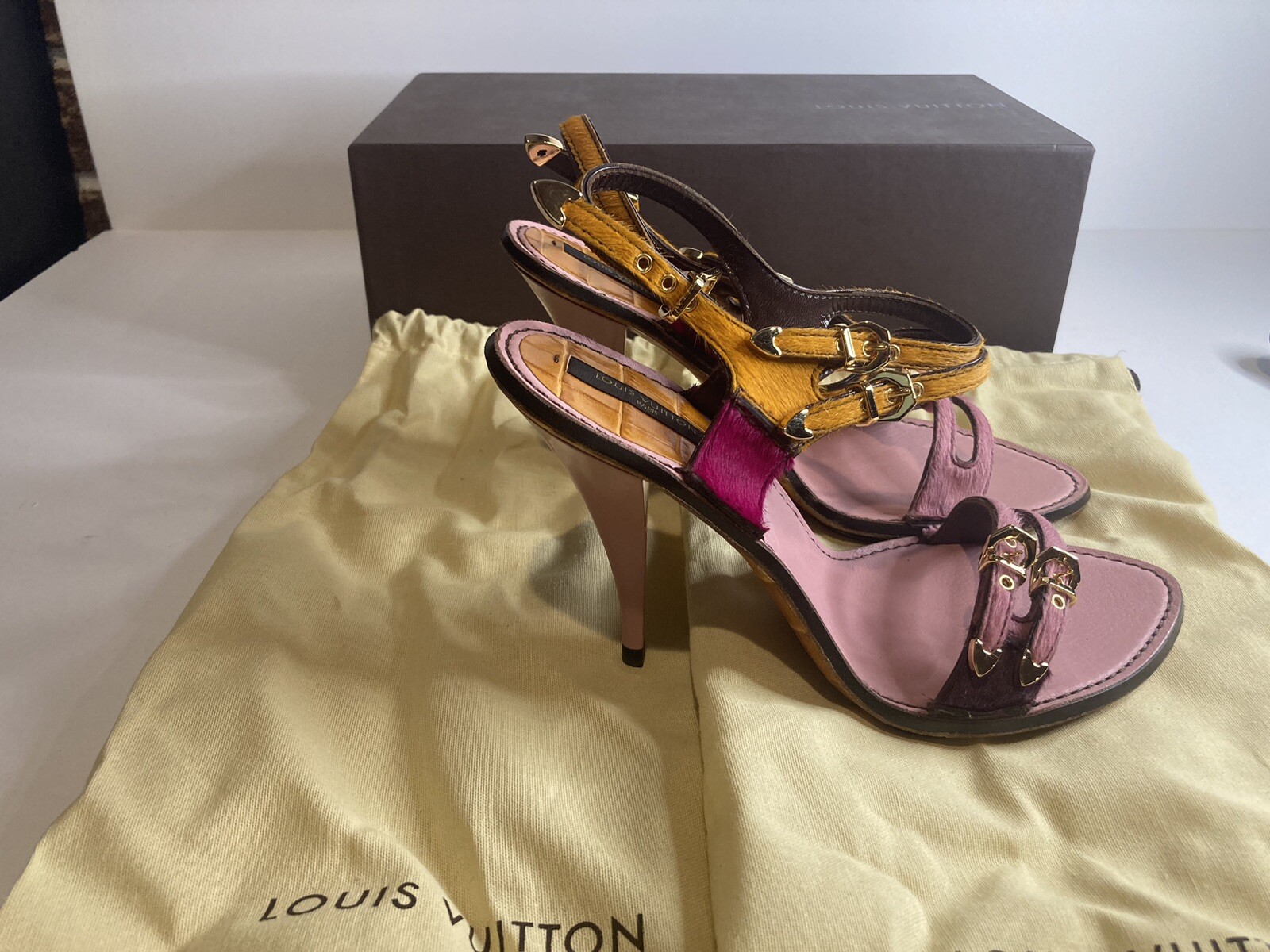 New LOUIS VUITTON crocodile leathe & pony hide Heel Size 36.5