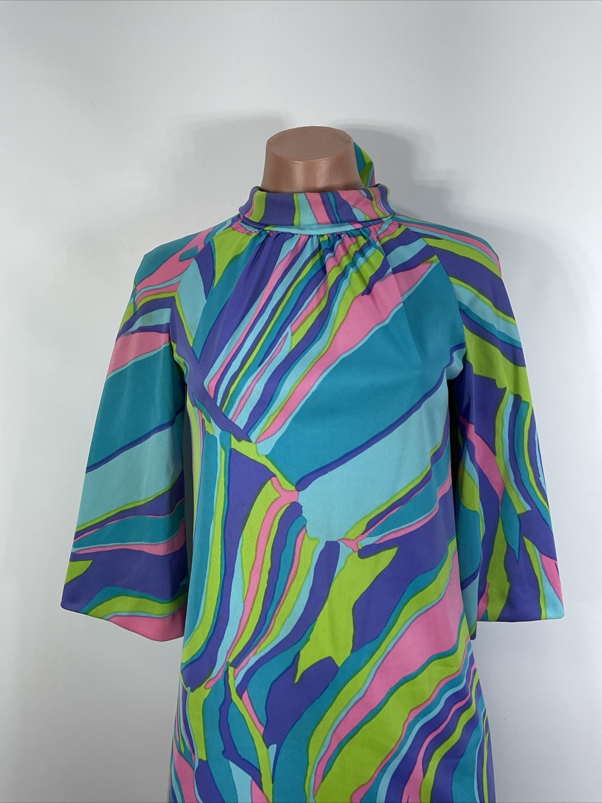 Vintage 1960s Domani Polyester Knit Dress Mod GoGo Scarf Psychedelic UNION MADE