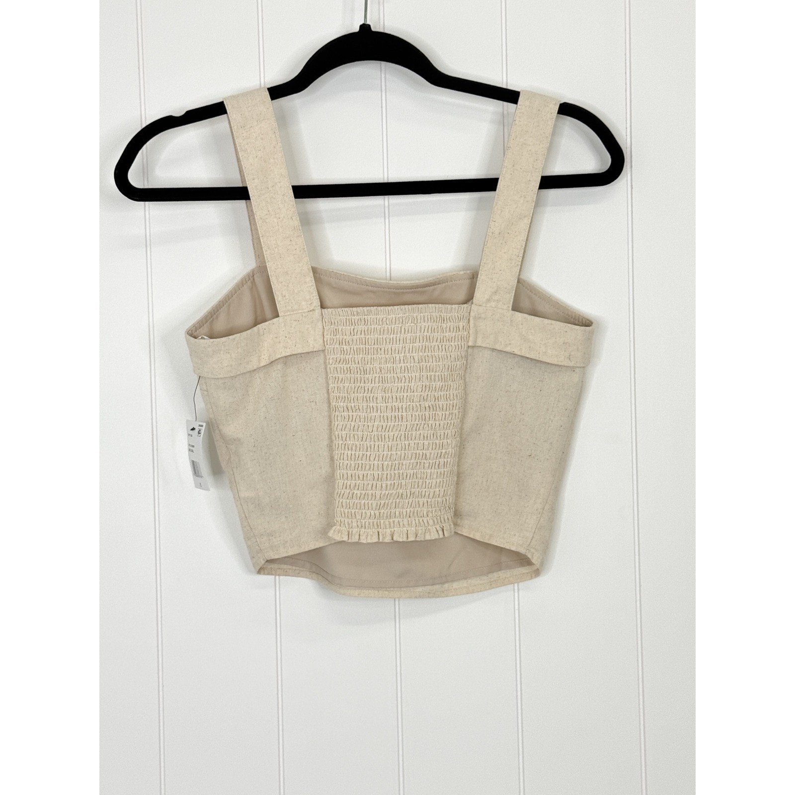 BCX Natural Linen Blend Smocked Back Crop Tank Top Style Juniors Small Cropped