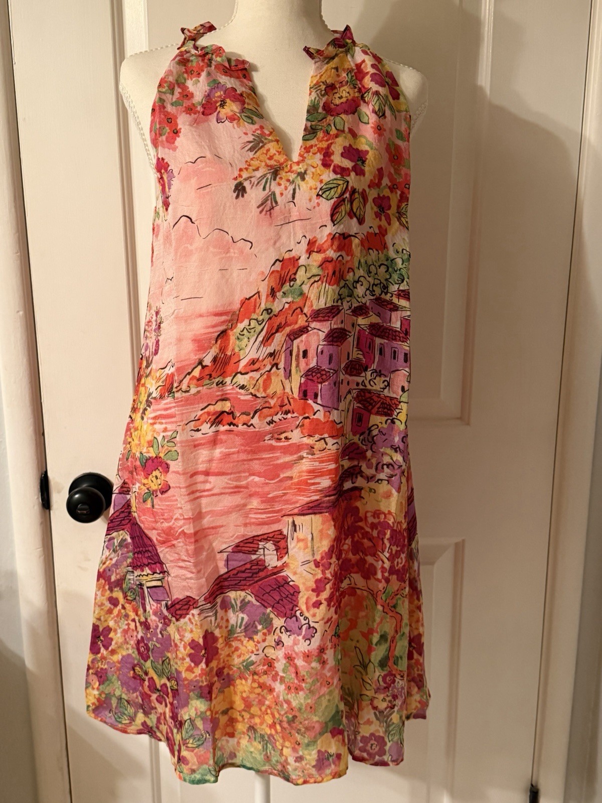 New! London Times Multicolor Floral Knee Length Dress Sleeveless A-Line M