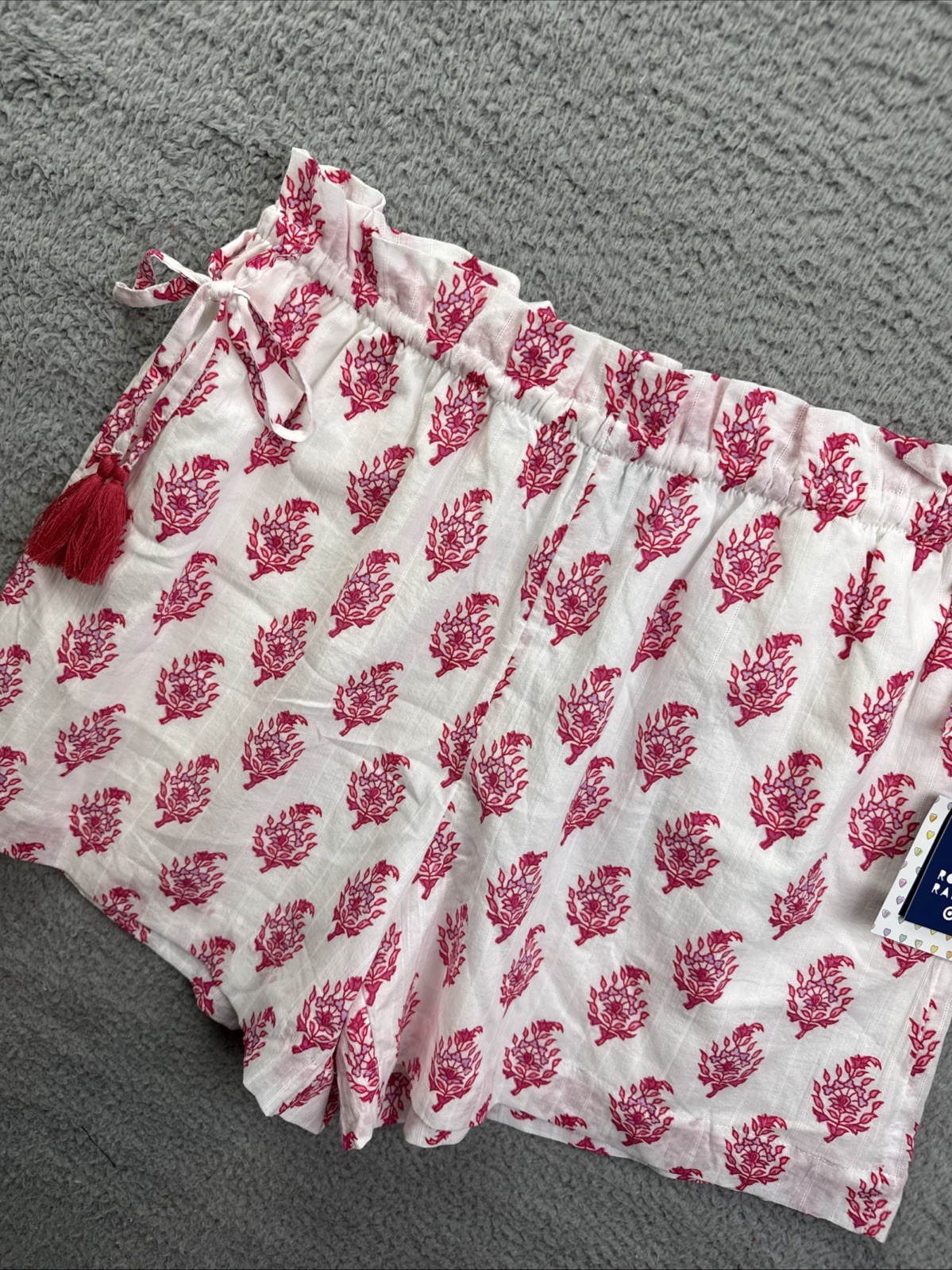 Roller Rabbit Shorts Womens Medium White Floral Gauze Paperbag Tassel Side Tie