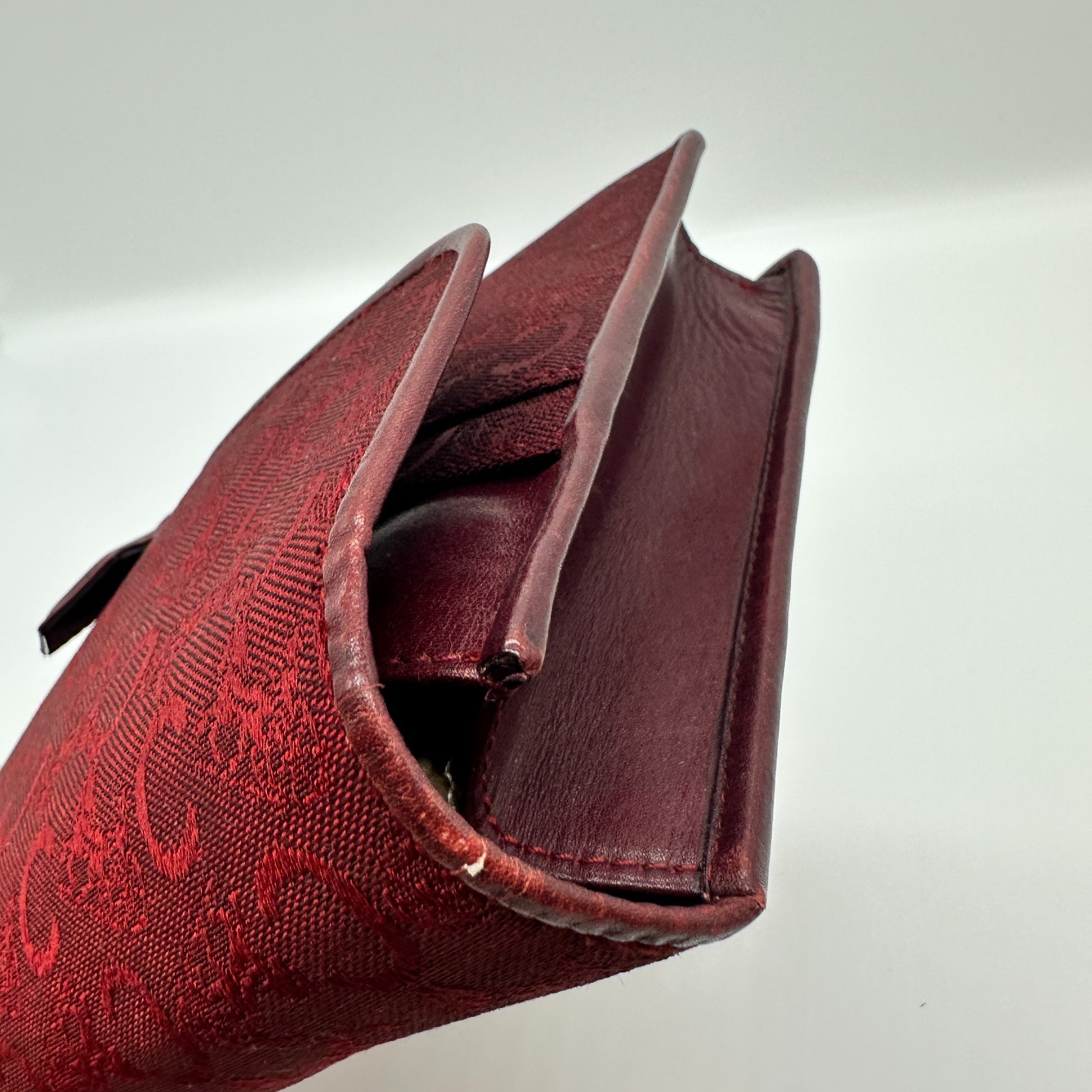 CELINE Vintage C Macadam Clutch Bag Pouch Purse Red Canvas Leather Auth Japan