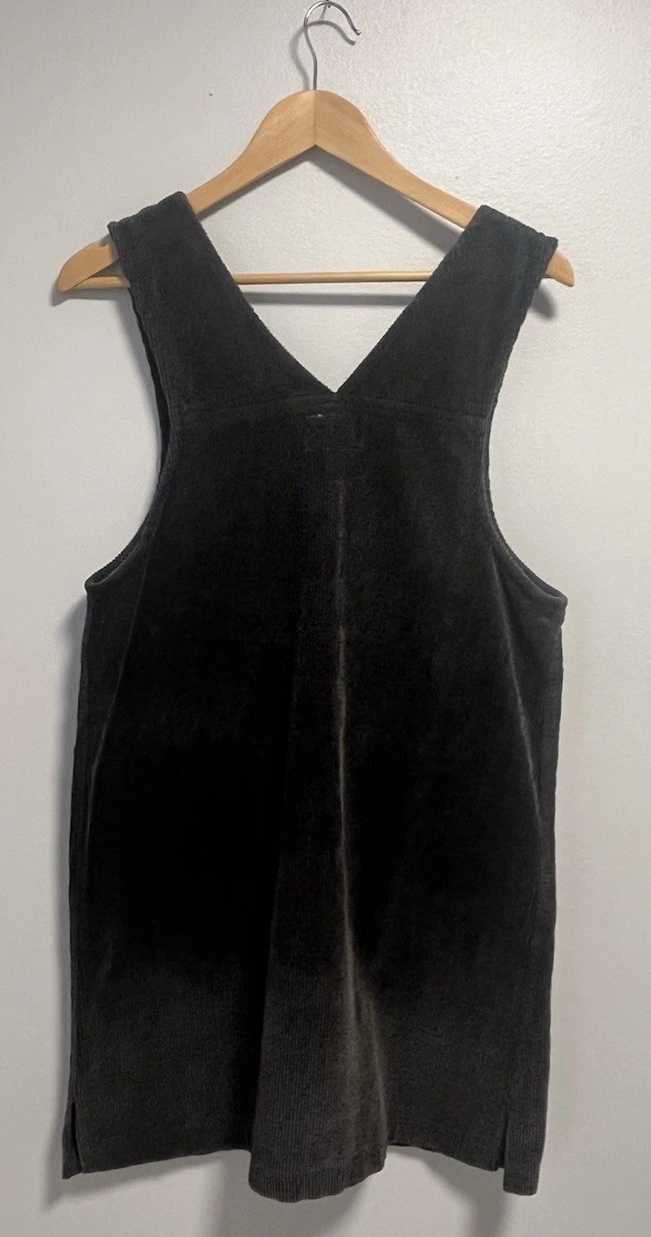 Vintage Y2K 90s Urban Oasis Gray Corduroy Jumper Dress Buttons Pockets Size S