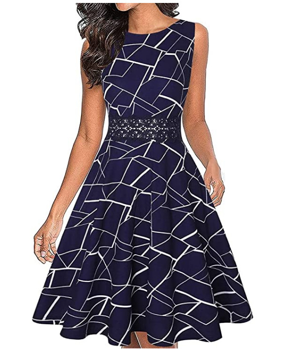 OWIN Women’s Vintage Floral Lace Flared Swing Casual Party Cocktail Dress M