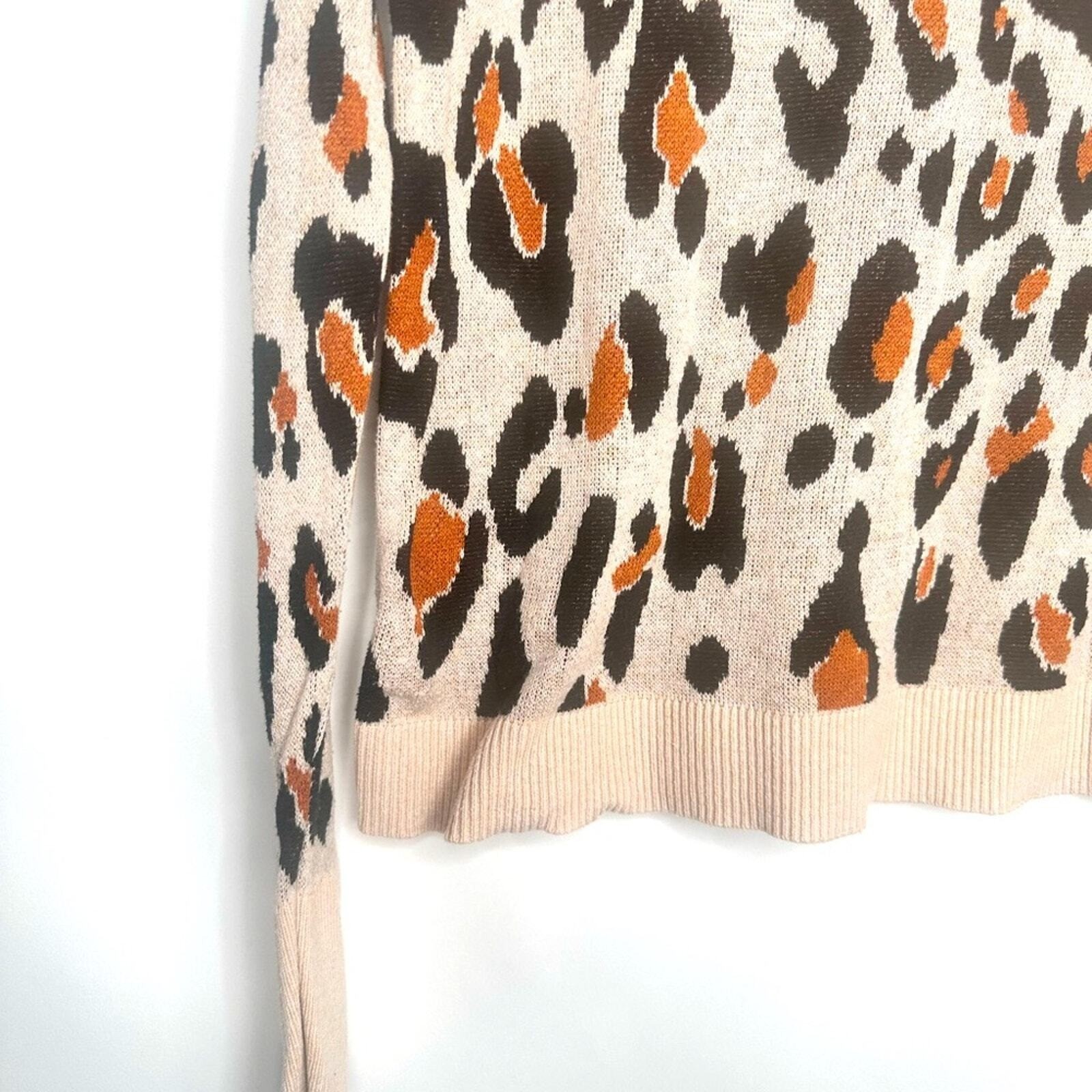 A New Day Womens Leopard Print Crewneck Sweater Tan Black Orange Animal Print M