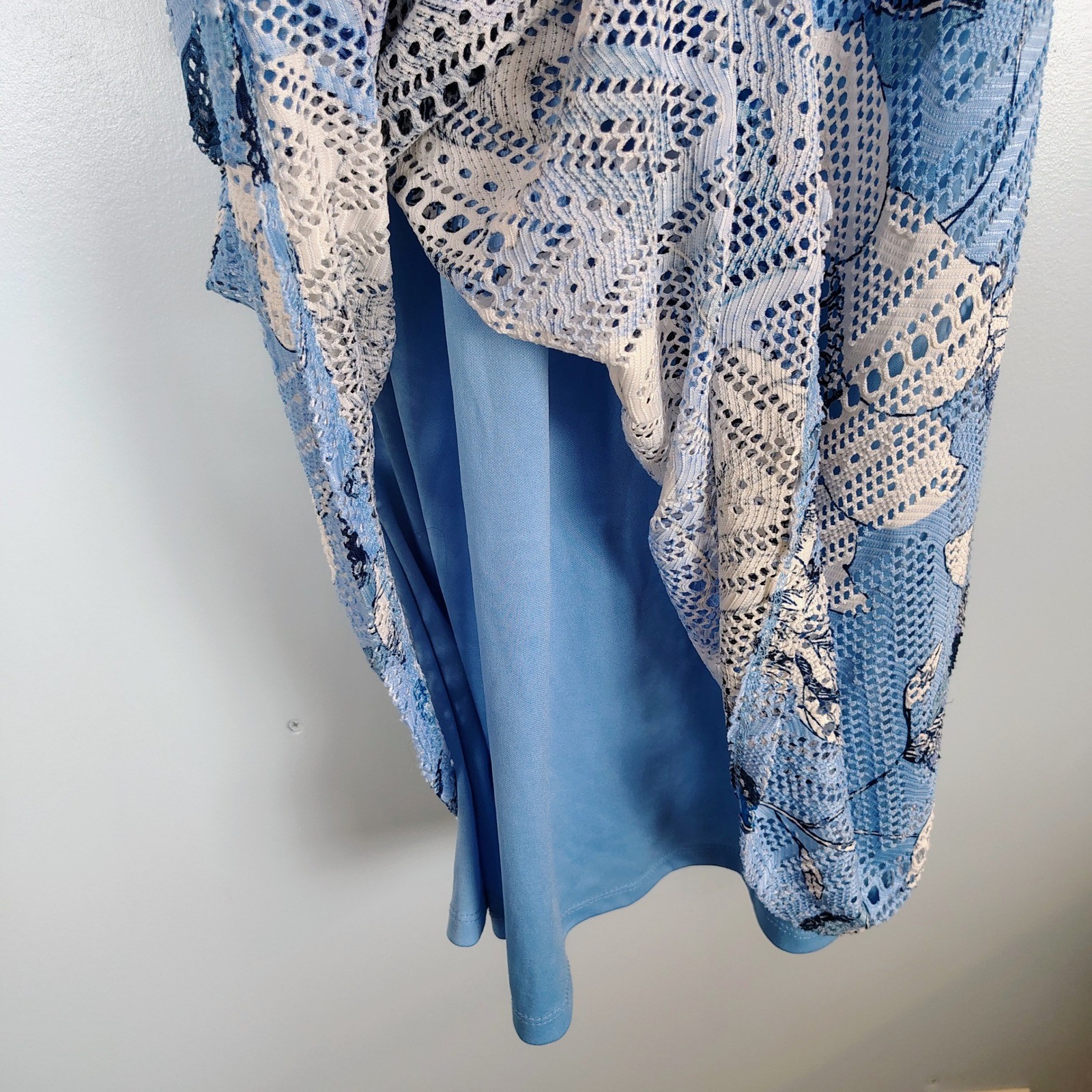 Westport Petite Medium Blue Floral Mesh Overlay Halter Neck A-Line Dress