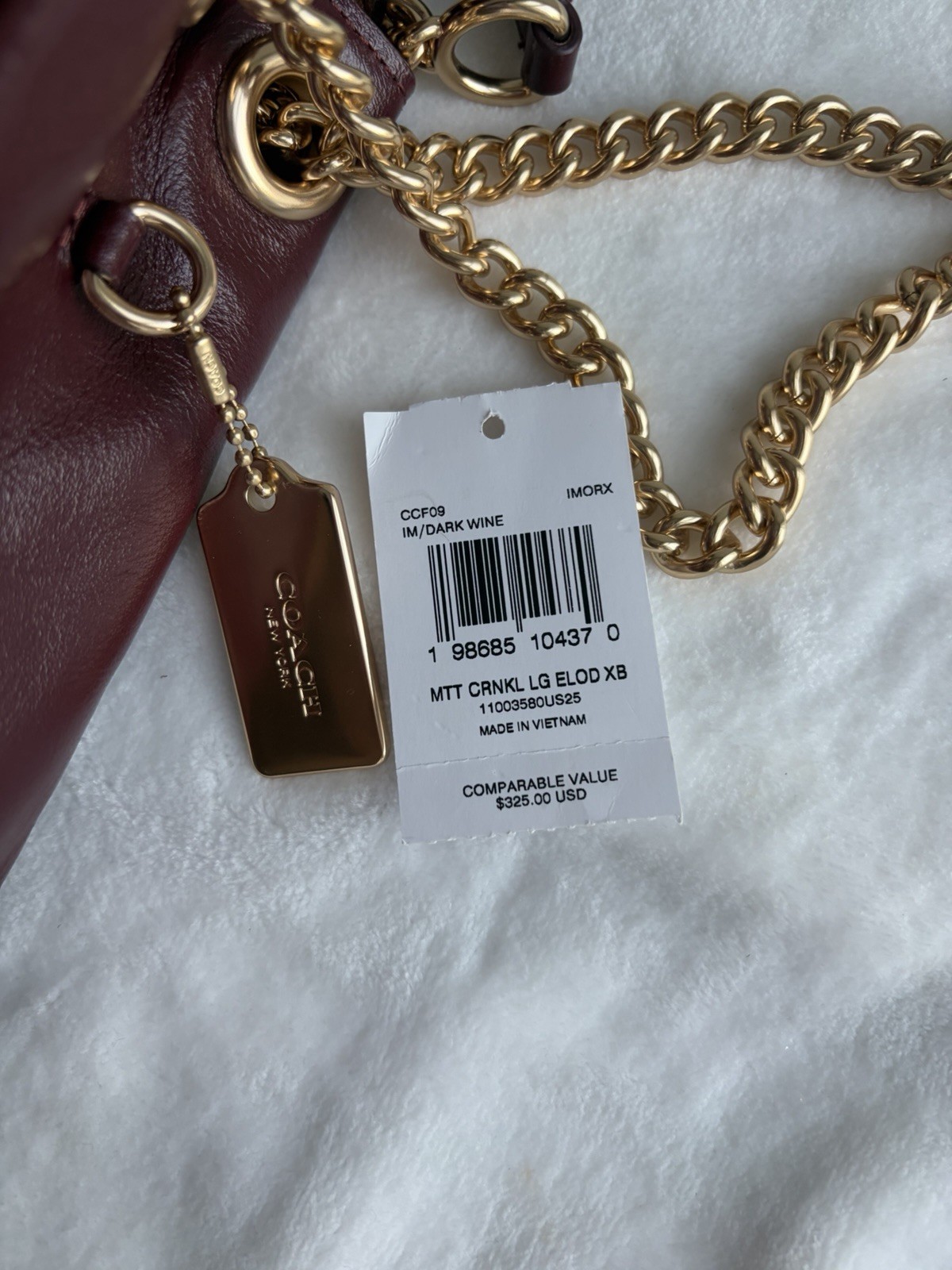 Coach Burgundy Small Crossbody Shoulder Bag Push Lock Chain Strap Gold Lined