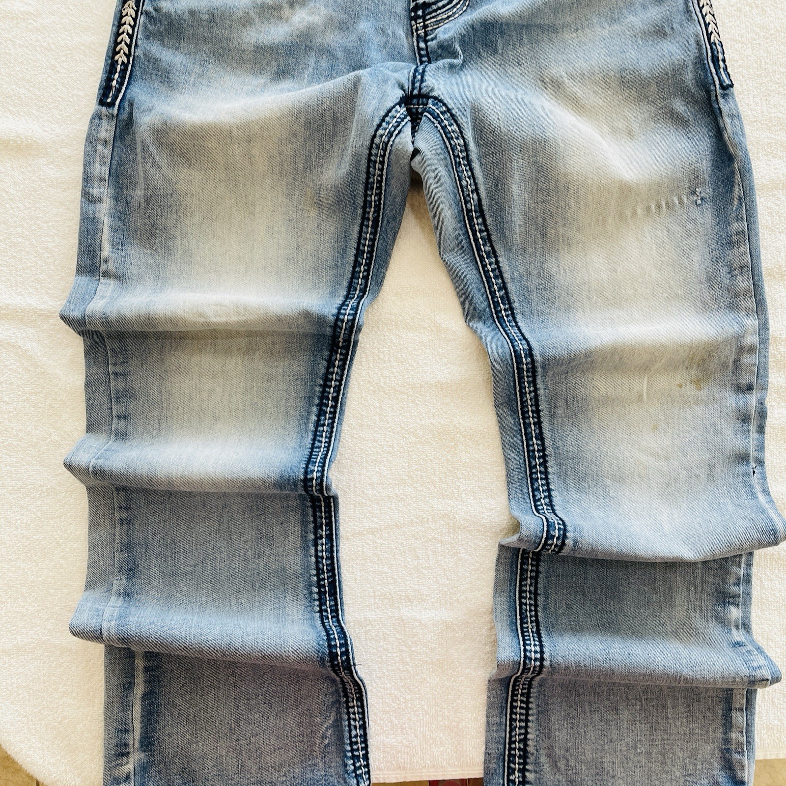 Lamasini Mens Denim Stretch Bootcut Blue Jeans 30/30