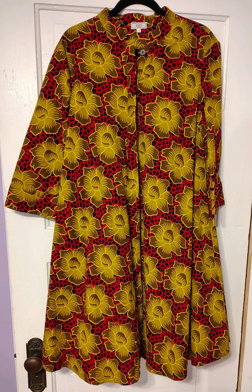 Zuri Kenya Cotton Shirt DressSize Large Womens Goldenrod Print