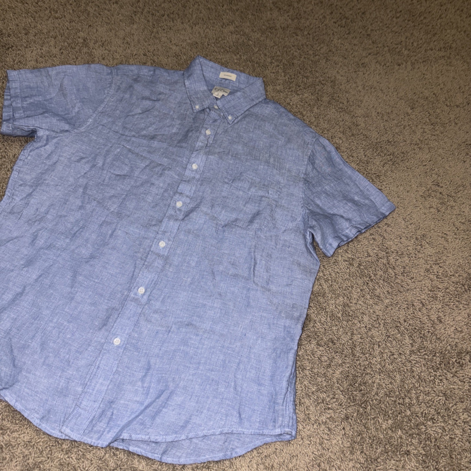 J. Crew Short Sleeve Baird McNutt Irish Linen Button Shirt Amalfi Blue Men Large