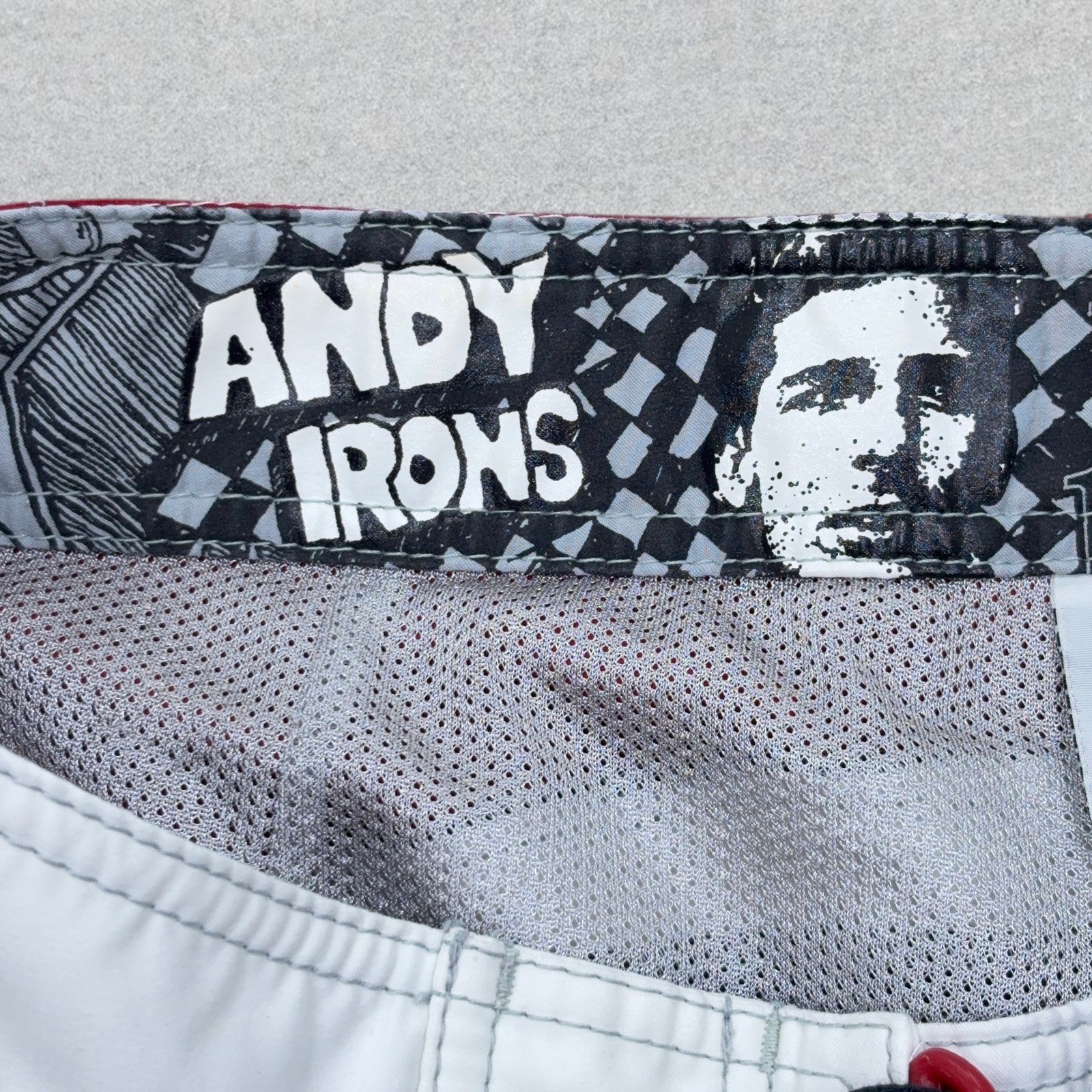 Vintage Billabong Andy Irons Boardshorts Mens 36 White Red Rising Sun Lined Y2K