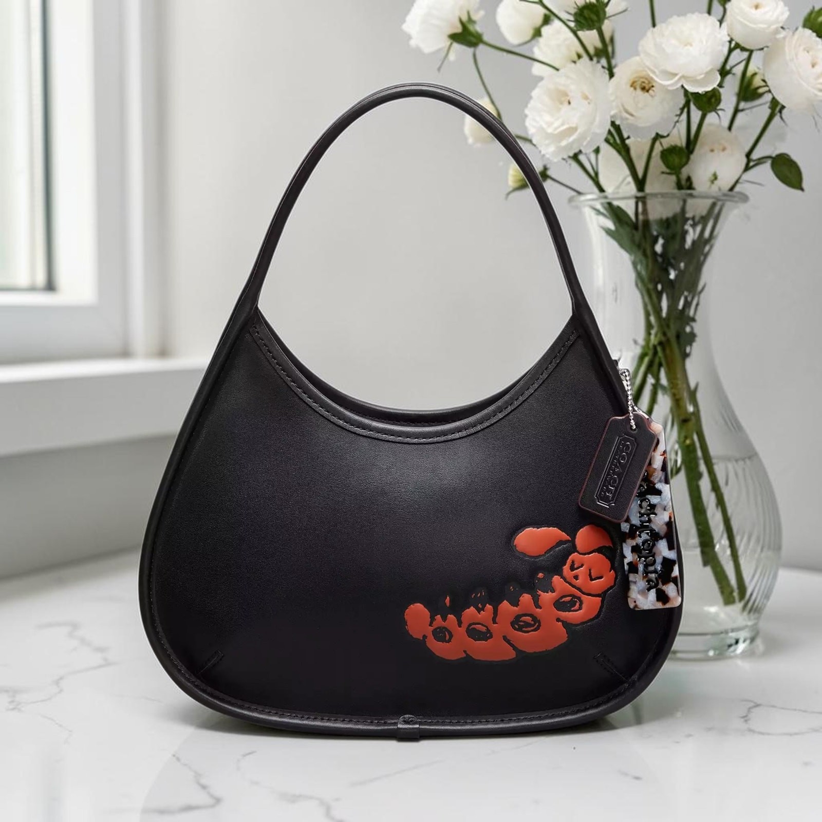 Coach Ergo Bag In Coachtopia Leather With Sleepy Caterpillar in Black CQ827