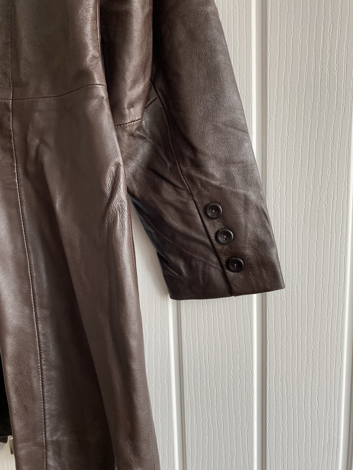 Mode Vintage Ladies Brown Leather Longline Jacket UK 10