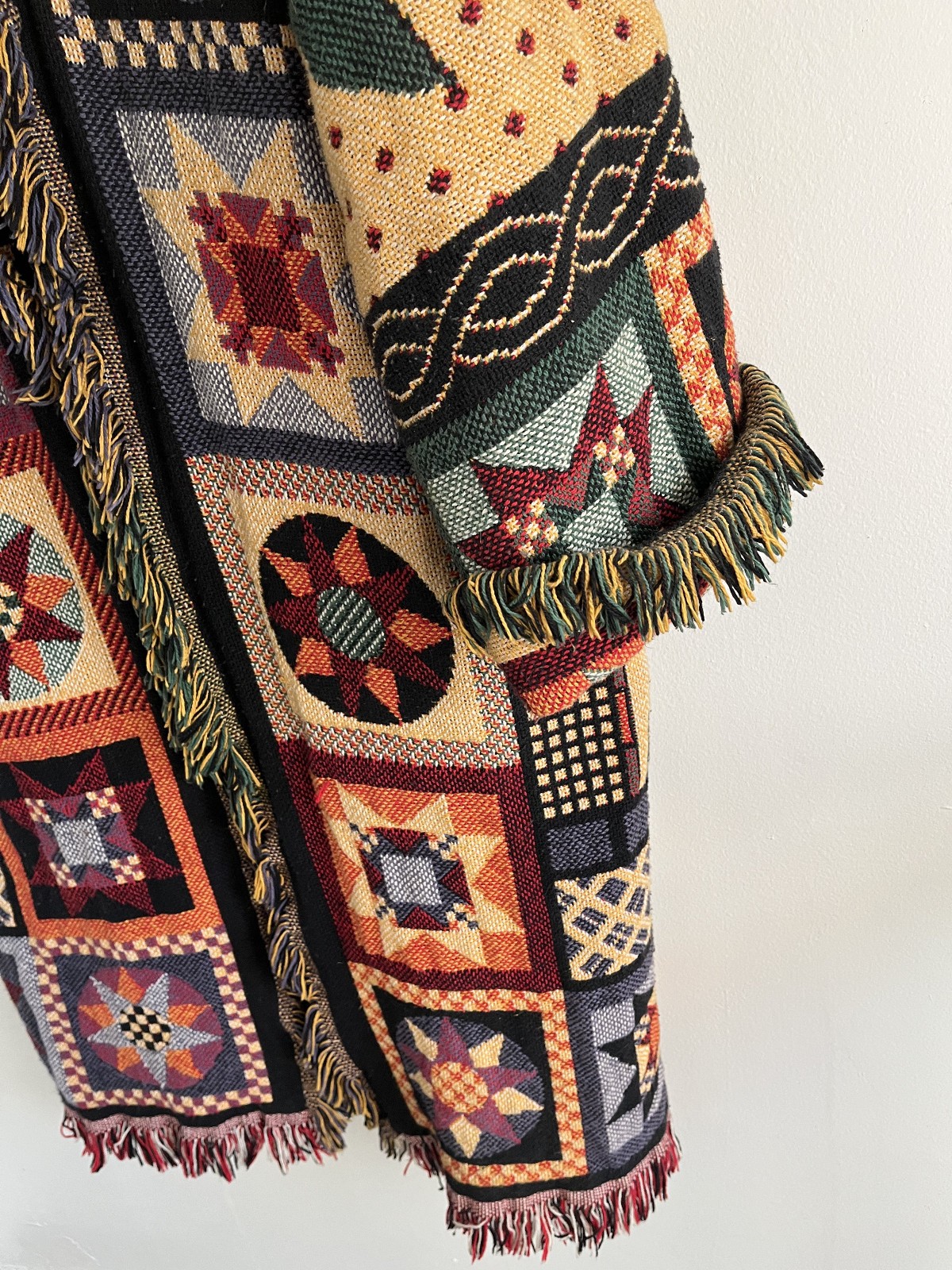 Vtg Sugar Street Weavers Jacket Tapestry Fringe Embroidered Flowers Birds OS
