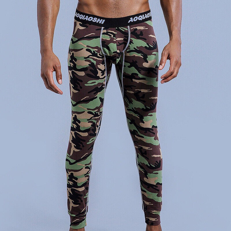 Mens camouflage thermal long johns cotton underwear underpants AOQIAOSHI