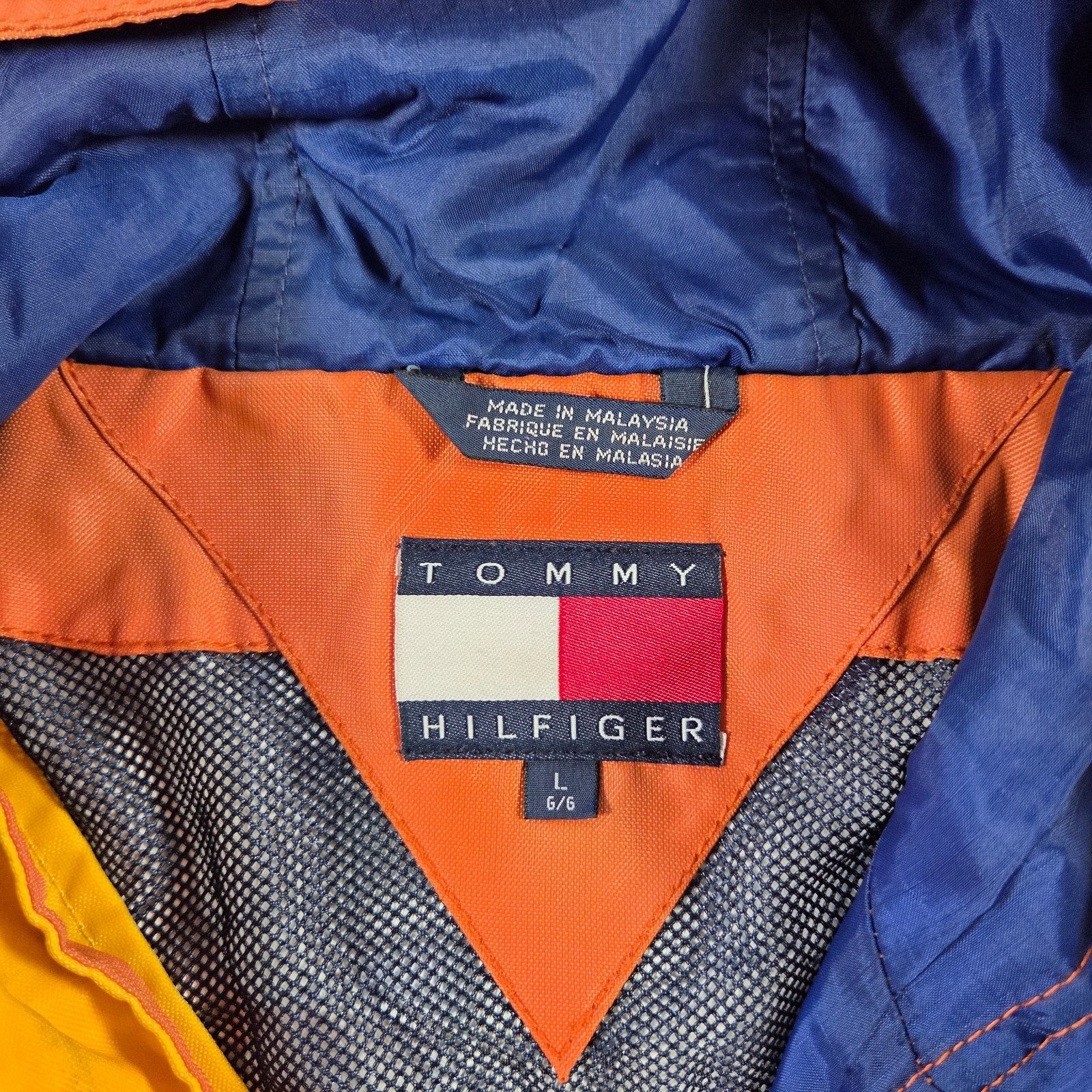Vintage Tommy Hilfiger Jacket Mens Large Orange Sailing Cargo Expedition Flag