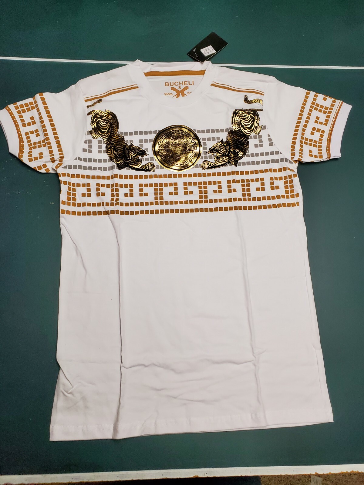 Men’s Bucheli Slim Fit White Cotton/Lycra Stretch Fashion Tee Free Ship