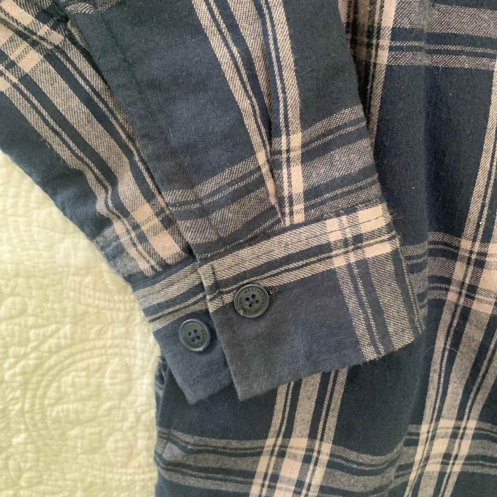 Weatherproof Vintage Mens Sherpa Lined Flannel Hooded Shirt Jacket Navy Grey L