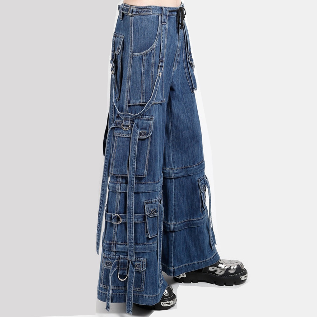 Fit Nexus Men Gothic D-Ring Strap Blue Denim 3-ways Pants