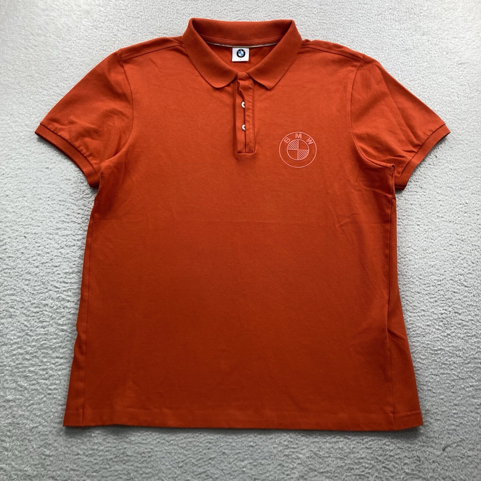 BMW Polo Shirt Men Large Orange Short Sleeve Pique Golf Logo E30 E46 M3 E39 M5