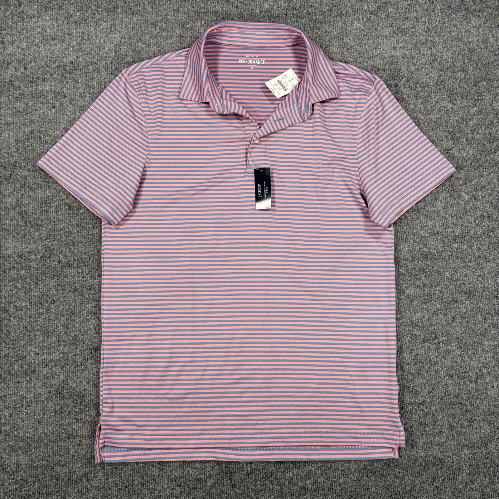 NWT J Crew Polo Shirt Men M Pink Blue Striped Performance Golf Stretch Athletic