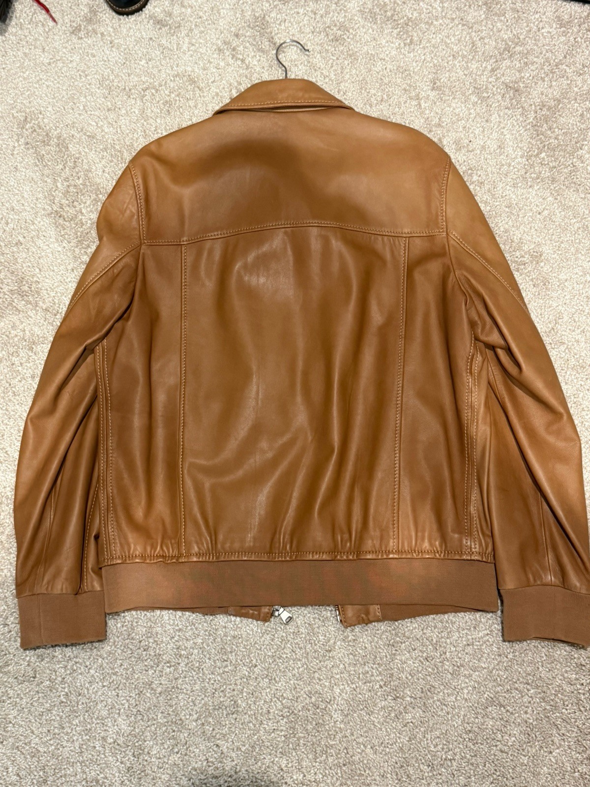 BOSS Men’s Brown Leather Bomber Jacket Full Zip Pockets Size L 42″ Chest