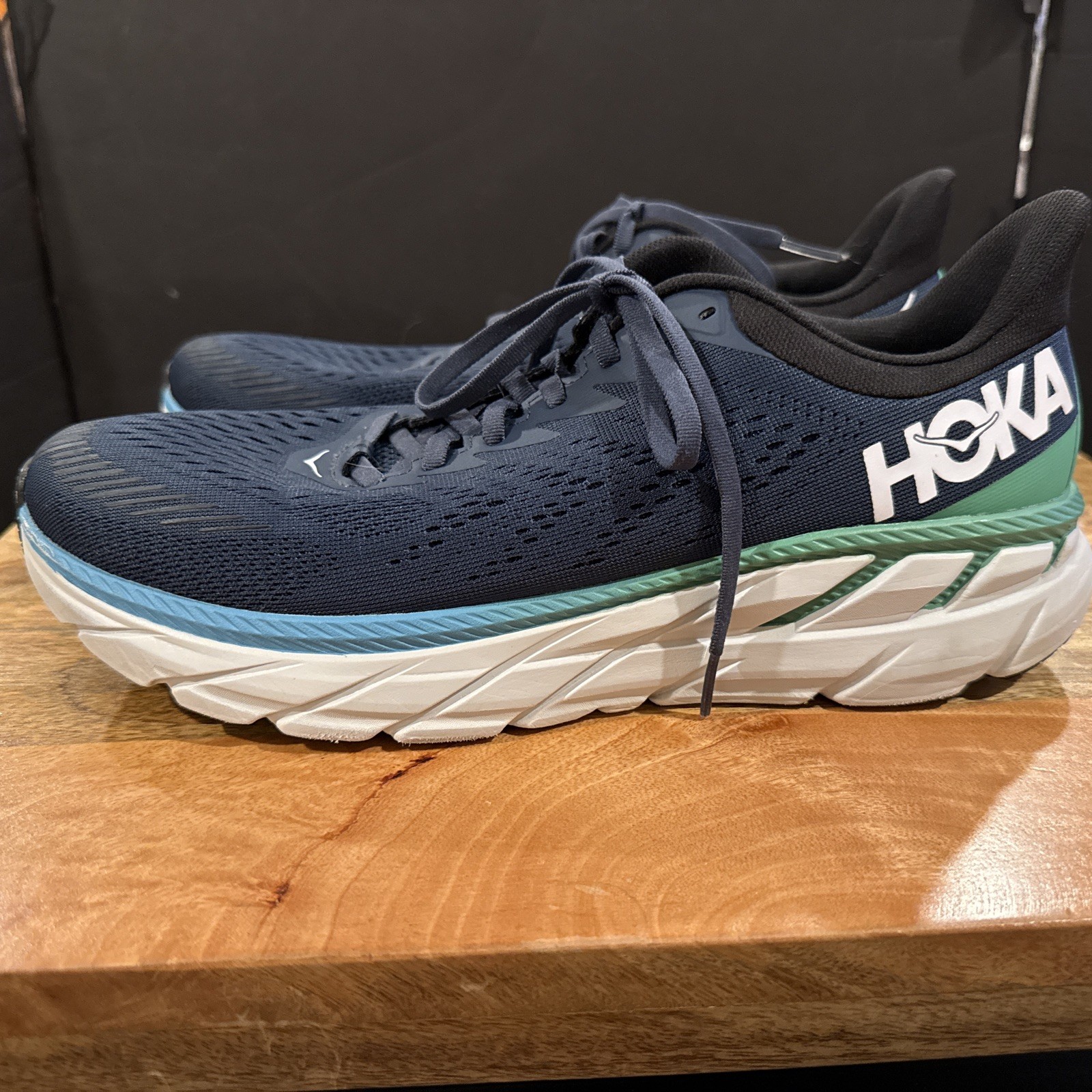 Hoka One One Clifton 7 Men’s Running Shoes Moonlit Ocean/Green Size 10.5 Blue