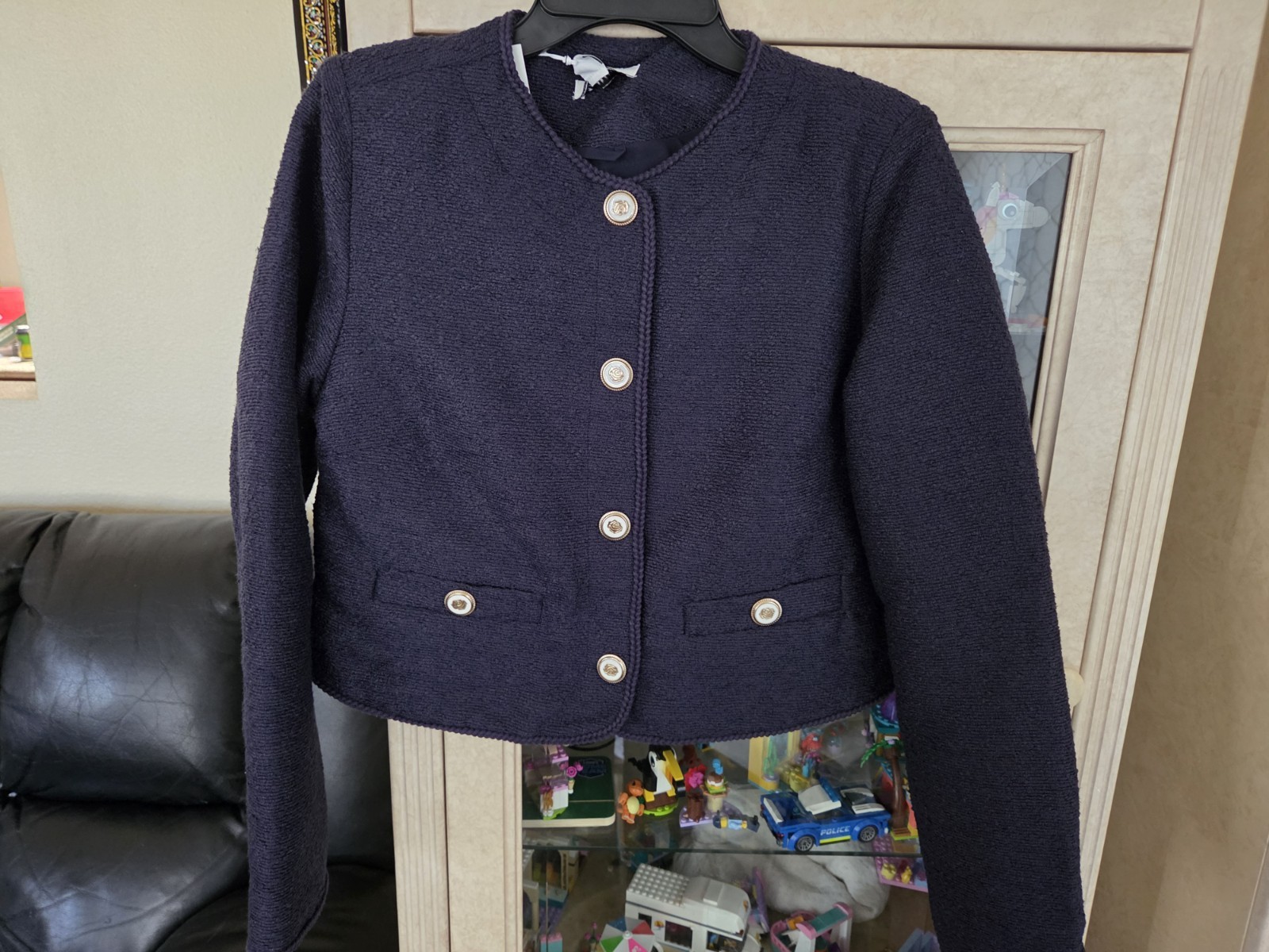 New Womens Free Assembly Crew Neck Jacket, Darkest Navy, Size Small (4-6)