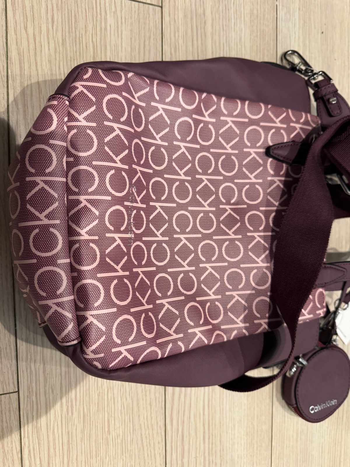 Calvin Klein Mille Monogram Satchel Bag Plum Purple Pink Convertible NWT MSRP