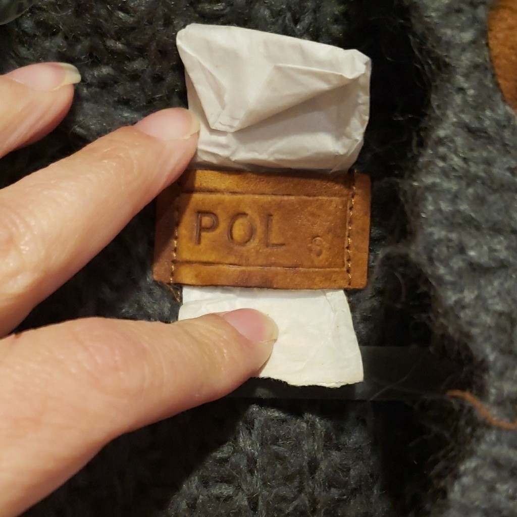 POL Gray Knit Cardigan Duster with Brown Ribbon Accents And Elbow Patches.
