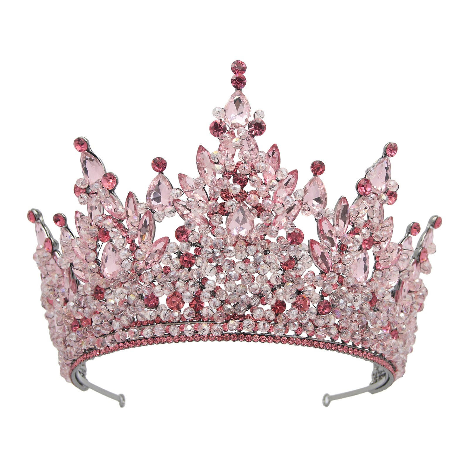 7.5cm Tall Large Crystal Beads Tiara Wedding Queen Princess Crown For Women