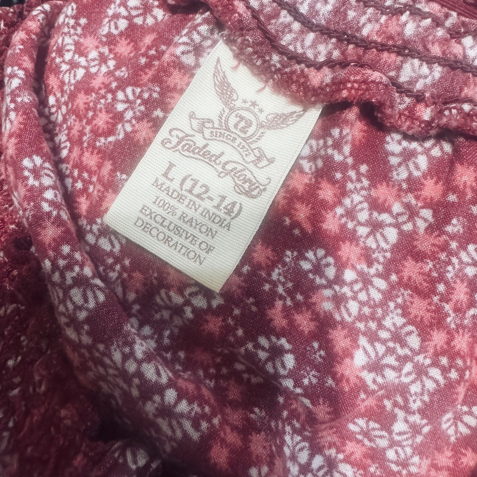Vintage Y2K Faded Glory Top Blouse L Red Floral Peasant Prairie Cottagecore Boho