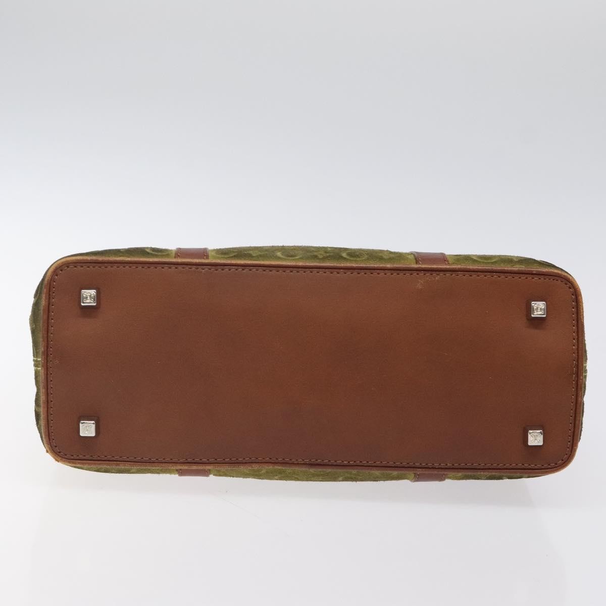 CELINE C Macadam Canvas Hand Bag Suede Green Gold Auth BA2228