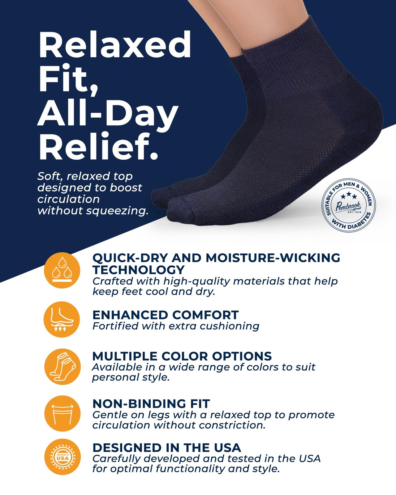 Pembrook Large, Black/Cobalt Blue/Light Gray/Navy/Brown/Light Brown – 6 Pairs