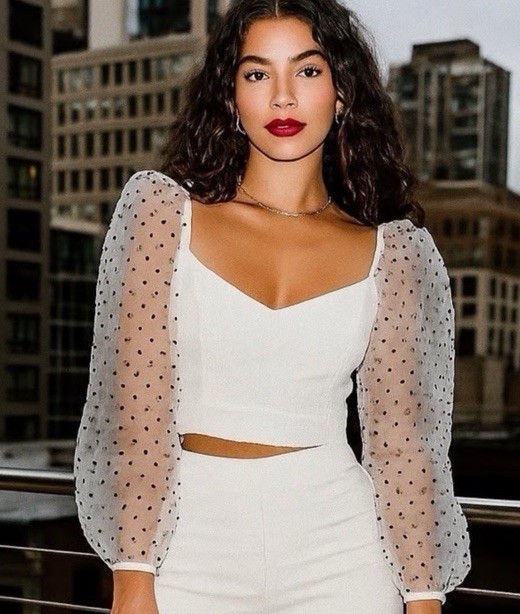 Zara Womens Blouse White Sheer Sleeve M Square Neck Crop Top Fairy Feminine