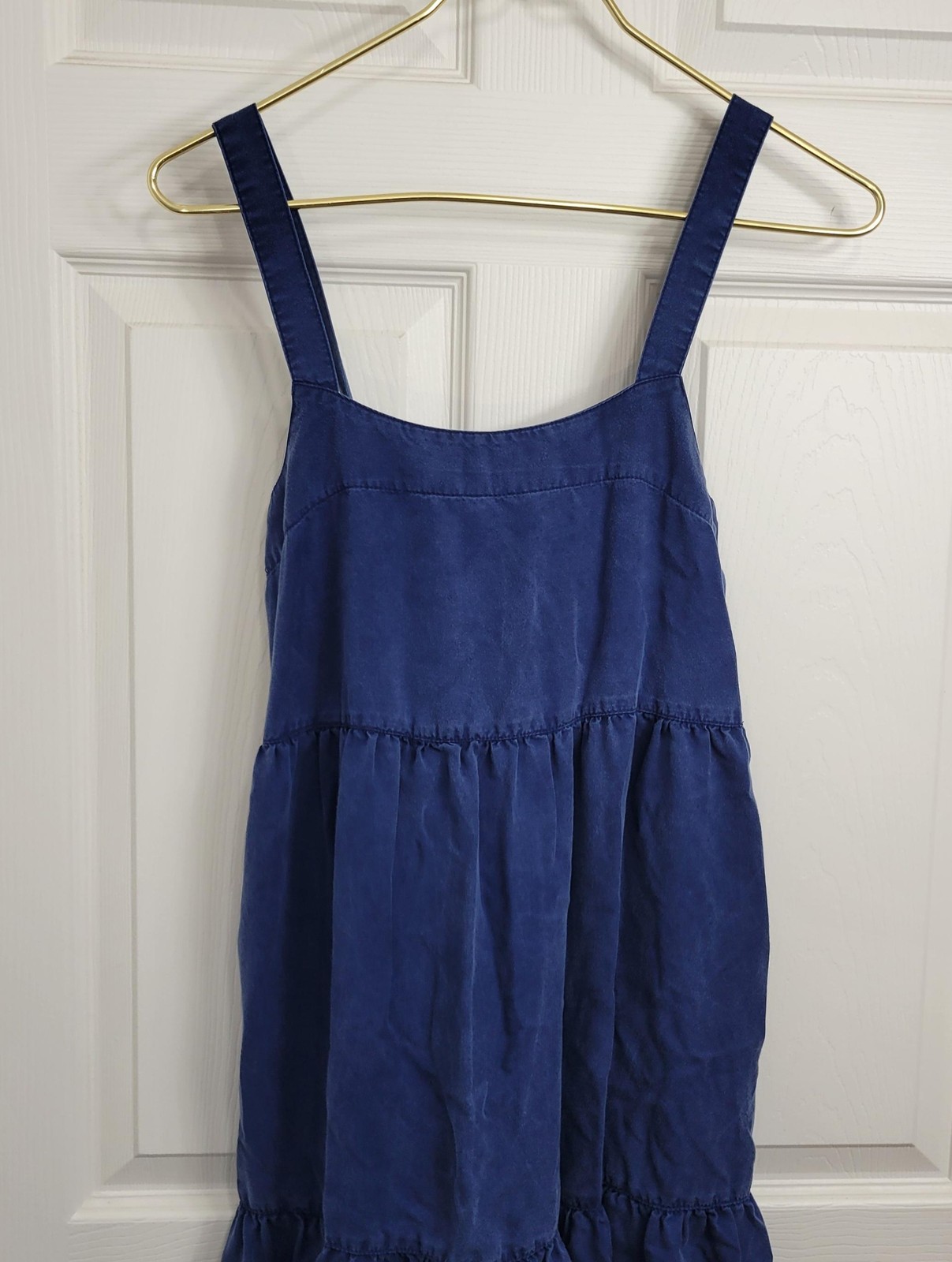 The Drop Britt Dress Women XS Blue Tiered Maxi Milkmaid Sundress Pockets Country
