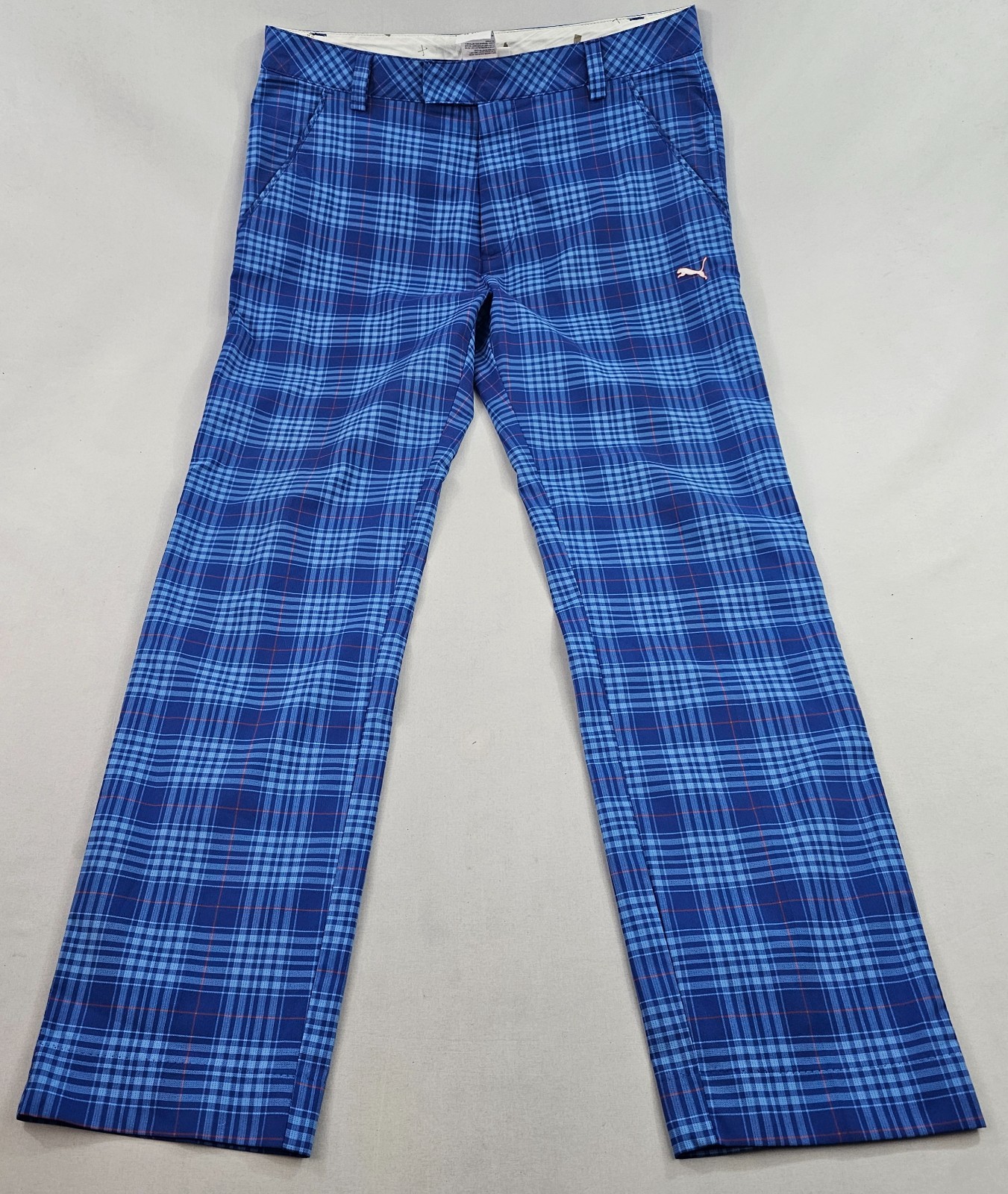 Cobra Puma golf pants mens W 32 L 32 blue check cotton 561635 pockets zip